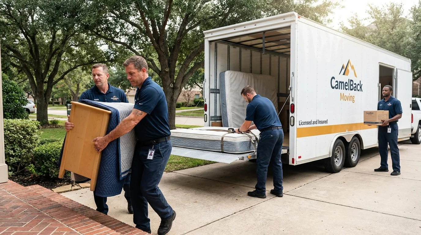 Crew loading residential truck for cross-state move from Burney, CA